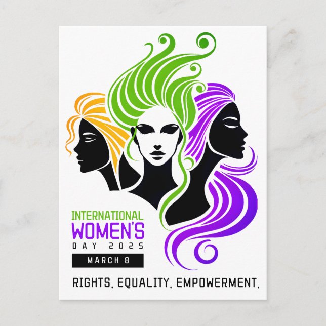 Stylized Colorful Trio of Women IWD 2025 Postcard (Front)