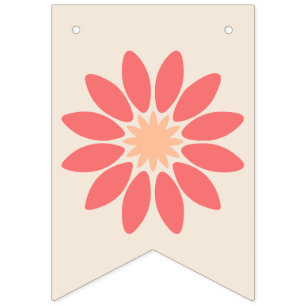 Stylized Coral Daisy on Cream Bunting Banner