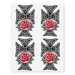 Stylized Cross with Rose Tattoos