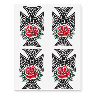 Stylized Cross with Rose Tattoos