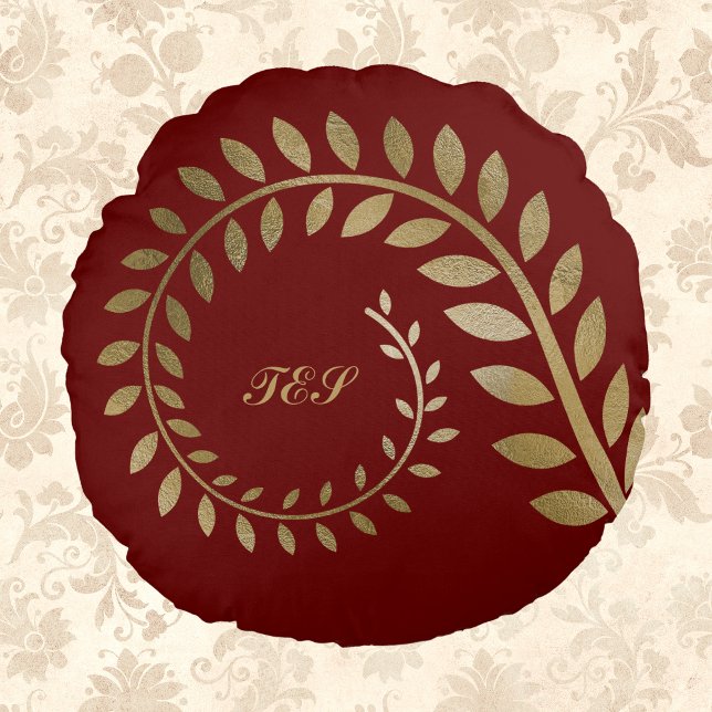 Stylized Curled Spiral Fern on Gold Against Brown Round Pillow (Creator Uploaded)
