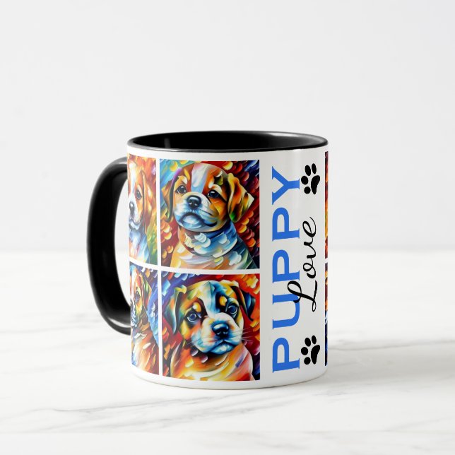 Stylized Cute Puppies Coffee Mug (Front Left)