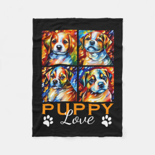 Stylized Cute Puppies Dog Fleece Blanket