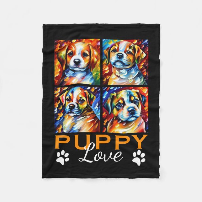 Stylized Cute Puppies Dog Fleece Blanket (Front)