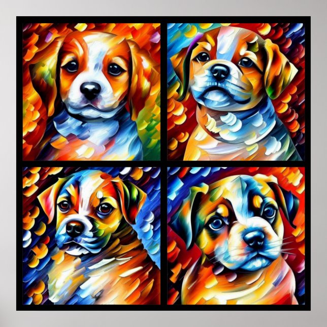 Stylized Cute Puppies Poster (Front)