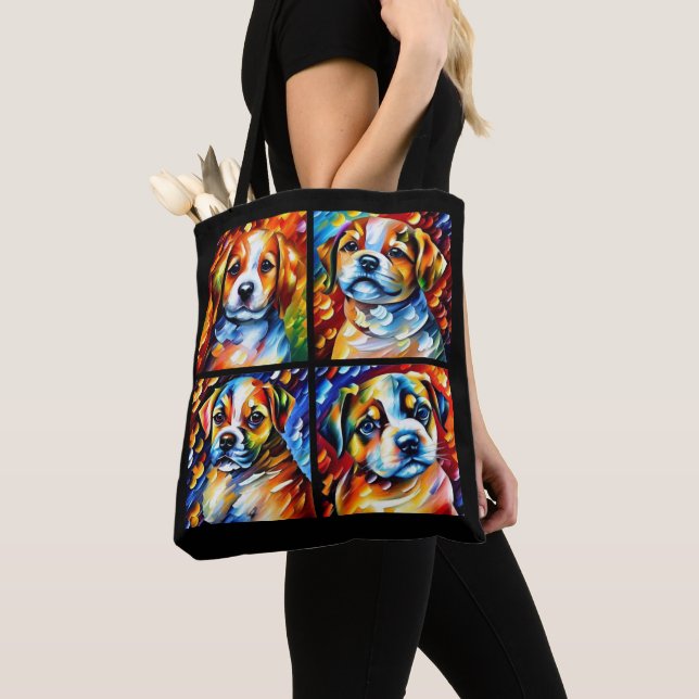 Stylized Cute Puppies Tote Bag (Close Up)