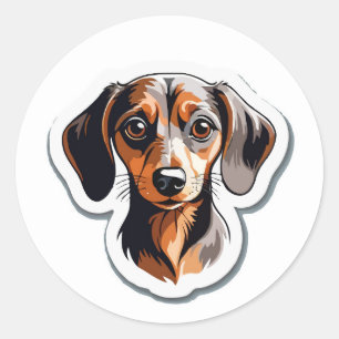 Stylized Dachshund Portrait Sticker: Colorful Dog Classic Round Sticker