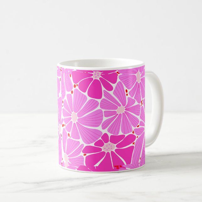 Stylized daisy digital pattern - pink coffee mug (Front Right)