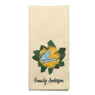 Stylized Dandelion Butterflies Custom Name Yellow Cloth Napkin