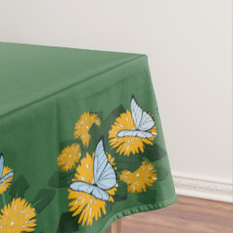 Stylized Dandelion Butterflies Yellow & Green Tablecloth