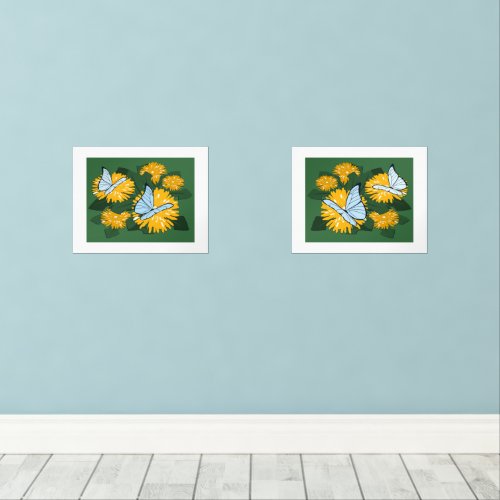 Stylized Dandelion & Butterflies Yellow & Green Wall Art Sets
