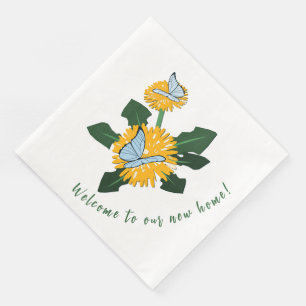Stylized Dandelion Butterfly Welcome to New Home Paper Dinner Napkins