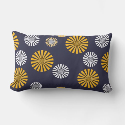 Stylized dandelions navy blue yellow white lumbar pillow