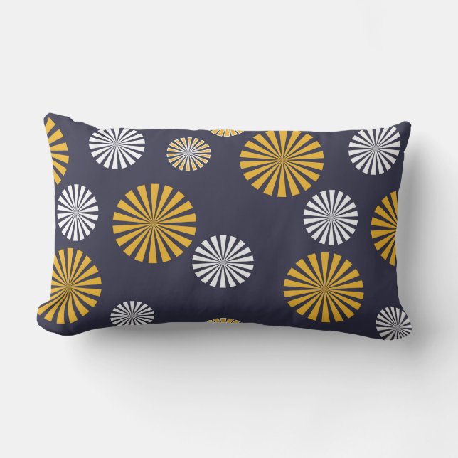 Stylized dandelions, navy blue, yellow, white lumbar pillow (Front)
