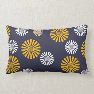 Stylized dandelions, navy blue, yellow, white lumbar pillow