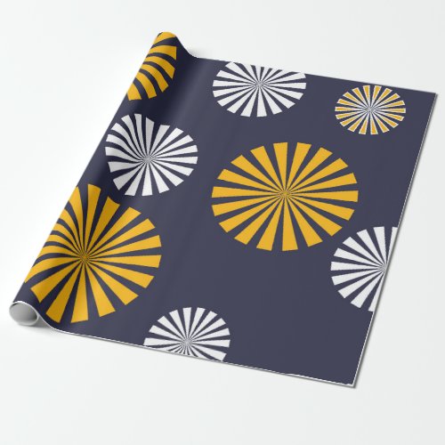 Stylized dandelions navy blue yellow white wrapping paper