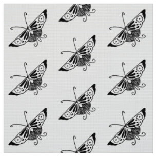 Stylized Deco Butterfly, Black and White Fabric