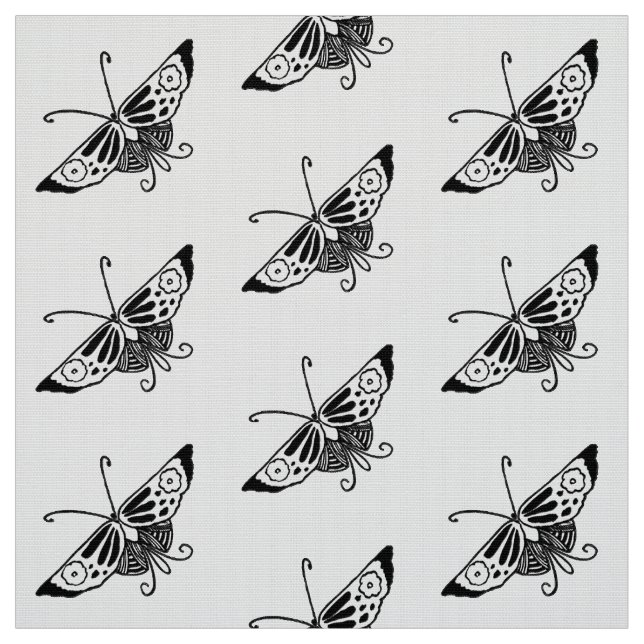 Stylized Deco Butterfly, Black and White Fabric (Swatch)