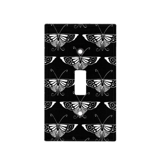 Stylized Deco butterfly  - black and white Light Switch Cover (Front)