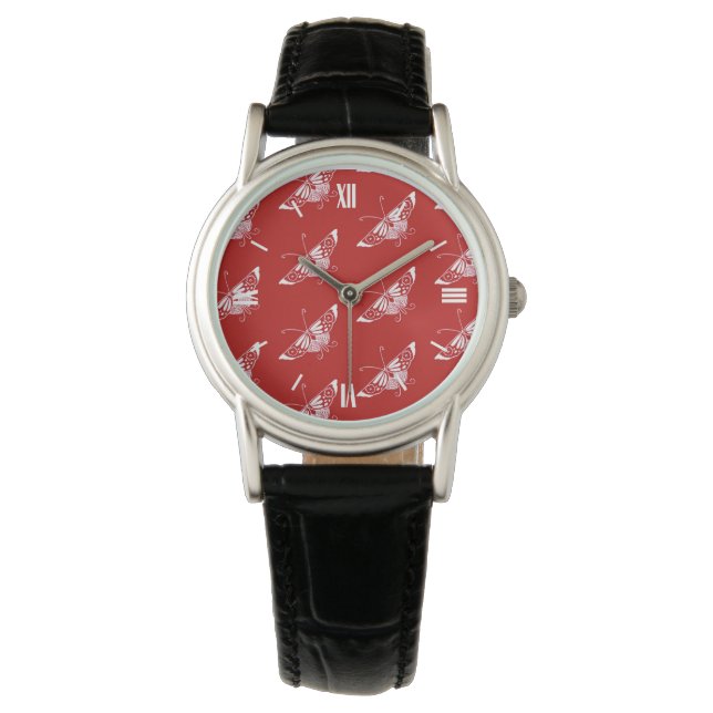 Stylized Deco butterfly  - Chinese red Watch (Front)
