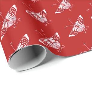Stylized Deco butterfly - Chinese red Wrapping Paper