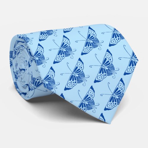 Stylized Deco butterfly  _ cobalt and pale blue Neck Tie