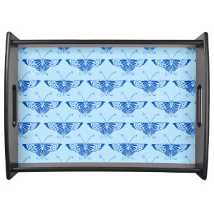 Stylized Deco butterfly - cobalt and pale blue Serving Tray