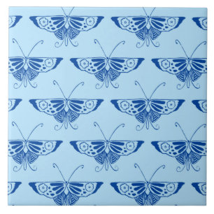 Stylized Deco butterfly  - cobalt and pale blue Tile