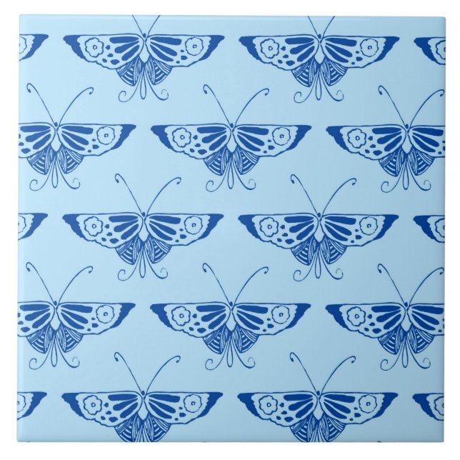 Stylized Deco butterfly  - cobalt and pale blue Tile (Front)