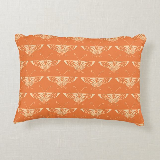 Stylized Deco butterfly  - coral orange Accent Pillow (Back)