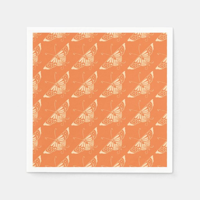 Stylized Deco butterfly  - coral orange Paper Napkins (Front)