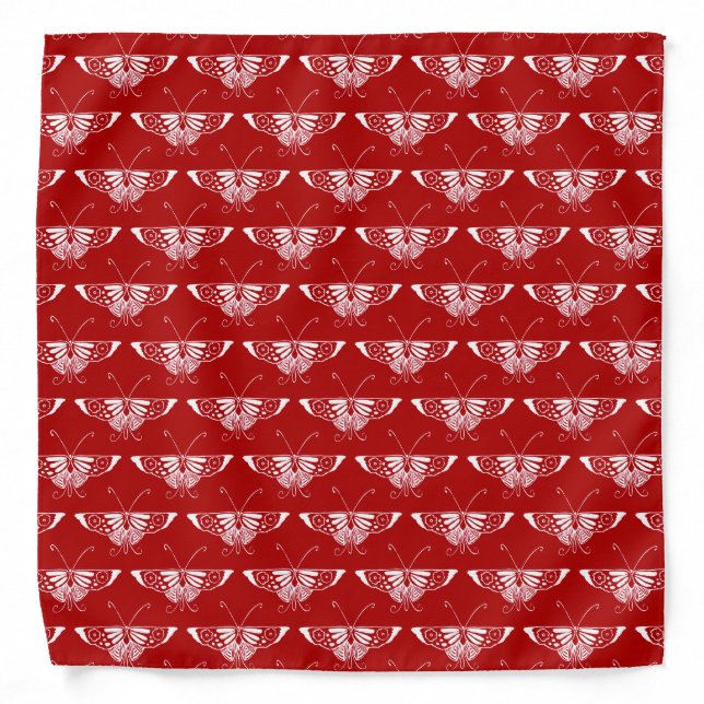 Stylized Deco butterfly  - dark red and white Bandana (Front)