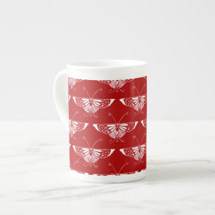 Stylized Deco butterfly - dark red and white Bone China Mug