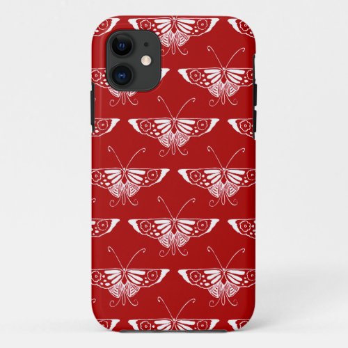 Stylized Deco butterfly  _ dark red and white iPhone 11 Case