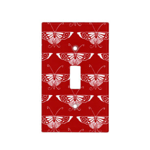 Stylized Deco butterfly  - dark red and white Light Switch Cover