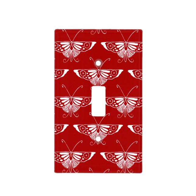 Stylized Deco butterfly  - dark red and white Light Switch Cover (Front)