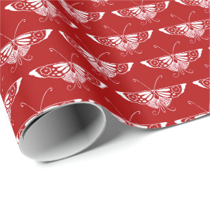 Stylized Deco butterfly - dark red and white Wrapping Paper