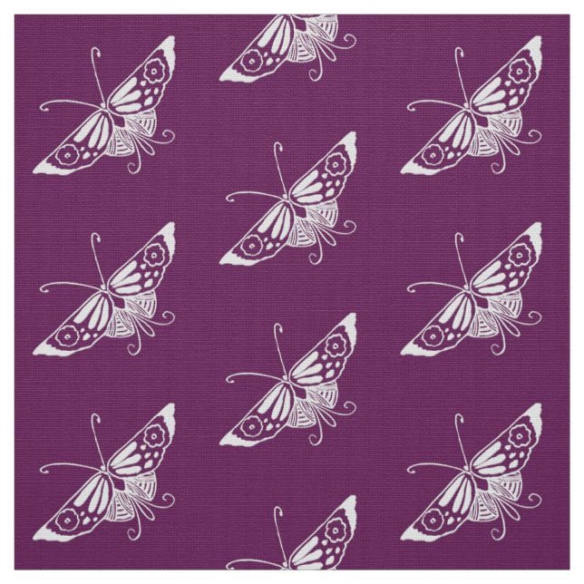 Stylized Deco Butterfly, Eggplant Purple Fabric (Swatch)
