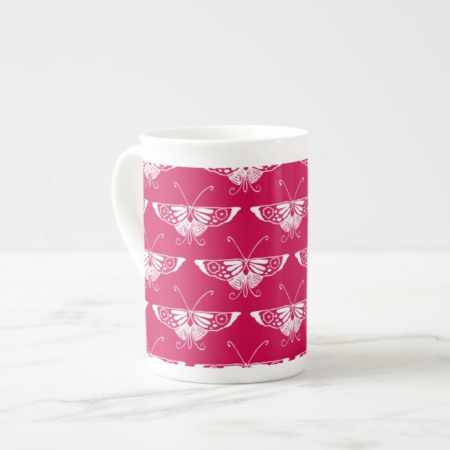 Stylized Deco butterfly  - fuchsia pink Bone China Mug (Front Left)