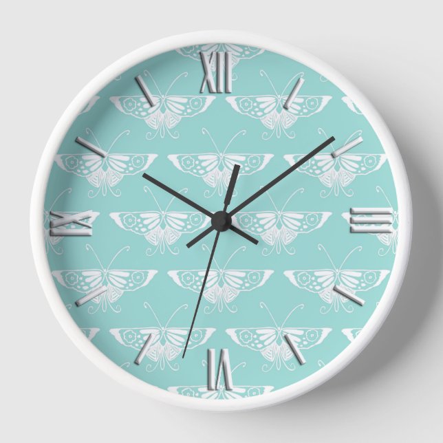 Stylized Deco butterfly  - ice blue Wall Clock (Front)