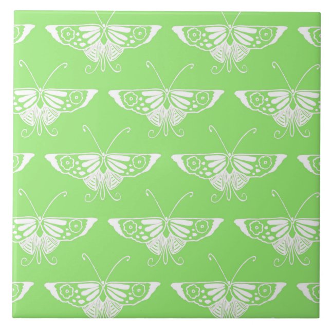 Stylized Deco butterfly  - lime green Ceramic Tile (Front)