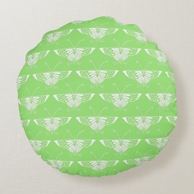 Stylized Deco butterfly  - lime green Round Pillow (Back)