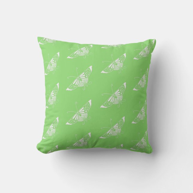 Stylized Deco butterfly  - lime green Throw Pillow (Front)