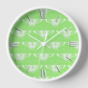 Stylized Deco butterfly - lime green Wall Clock