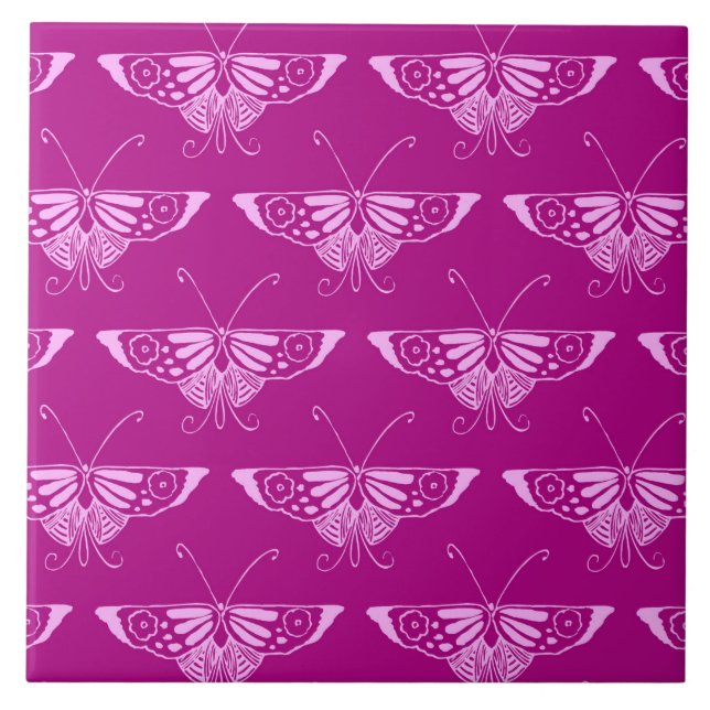 Stylized Deco butterfly  - magenta and pink Ceramic Tile (Front)
