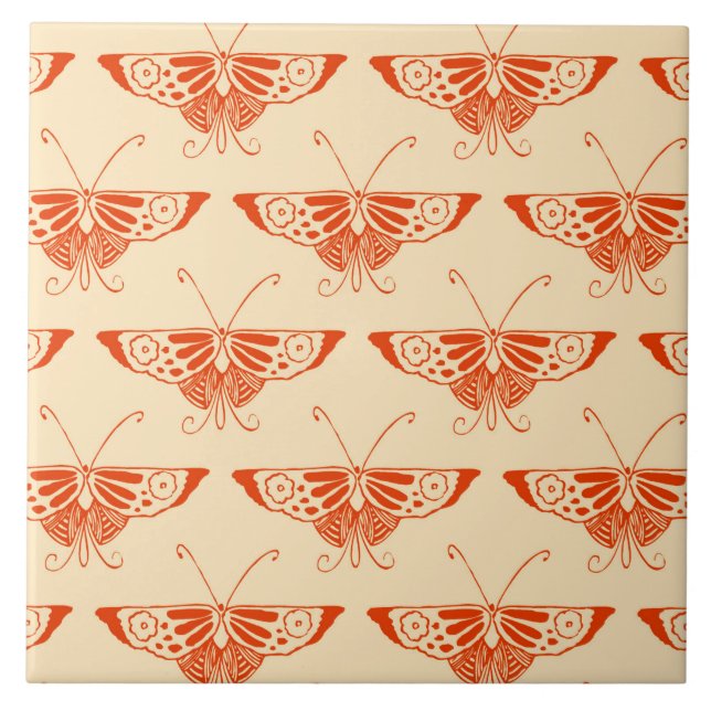 Stylized Deco butterfly  - mandarin orange Ceramic Tile (Front)