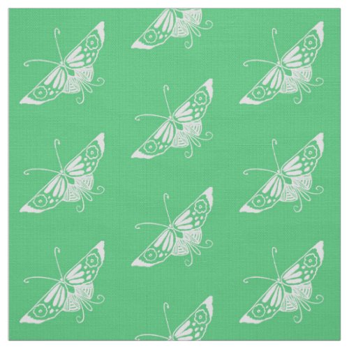 Stylized Deco Butterfly Mint Green Fabric