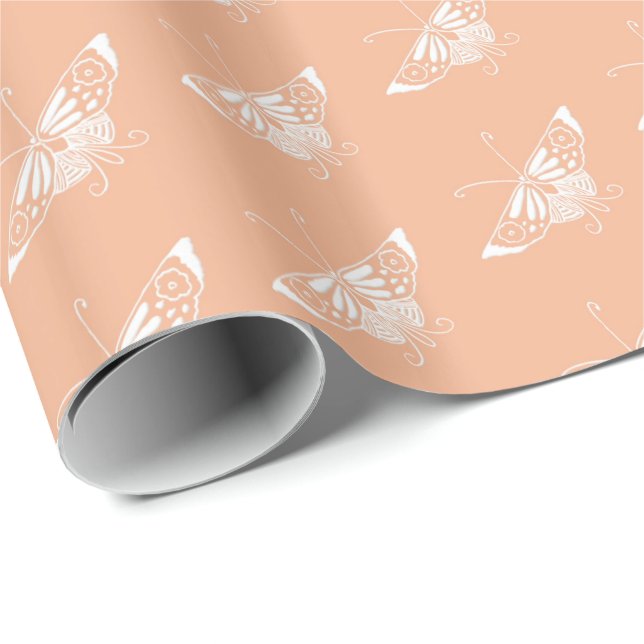 Stylized Deco butterfly  - peach Wrapping Paper (Roll Corner)