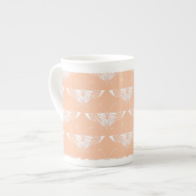 Stylized Deco butterfly  - soft peach Bone China Mug (Front Left)