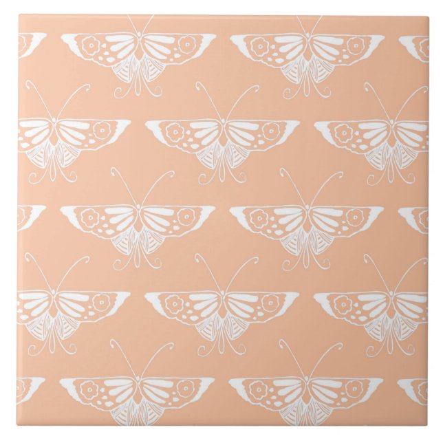 Stylized Deco butterfly  - soft peach Tile (Front)
